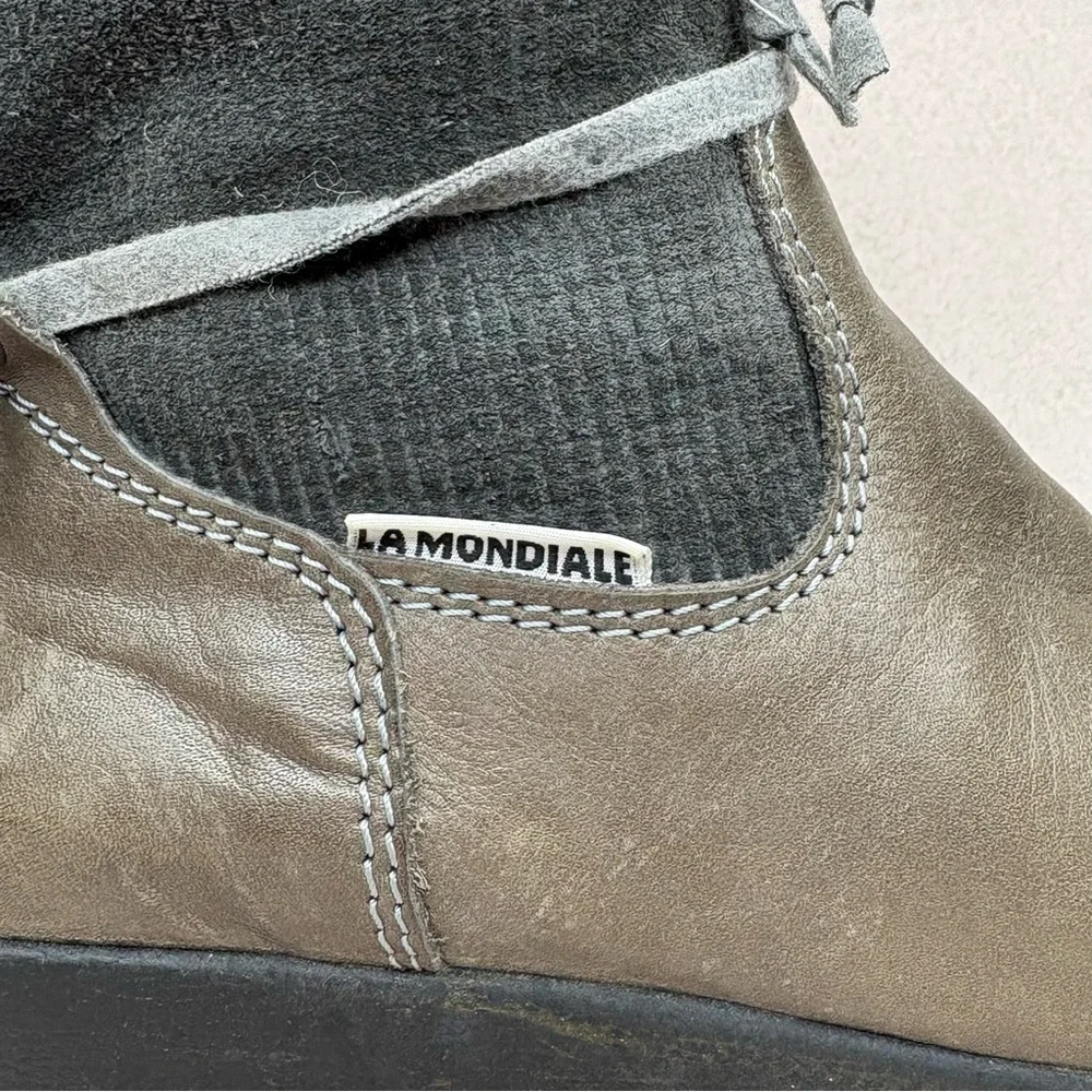 Vintage La Mondiale Leather & Corduroy Winter Boots Women’s 7 Gray/Brown Italian